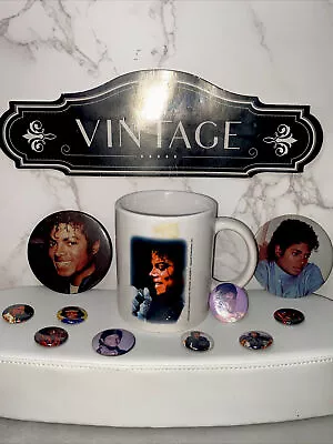 Thee Michael Jackson COFFEE MUG & Classic 2-3in 8 Lil Pins Vtg 1990’s THRILLER • $35.99
