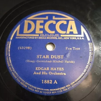 Edgar Hayes And His Orchestra Star Dust/In The Mood 1938 Decca 1882 Shellac 78 • $5.99