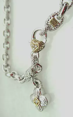 Judith Ripka JR TWO Sterling Silver 18K Gold Diamond  Clover  Necklace Gift Box • $359.96