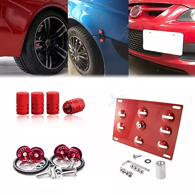 Red Tow License Plate + Air Valve Cap + Release Fastener For Mazda 6 MX-5 Miata • $27.99