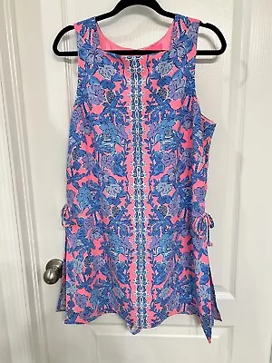 Lilly Pulitzer Donna Square Neck Romper Soleil Pink Palm Paradise Sz 12 Worn 1x • $80