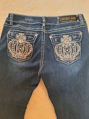 L.A. Idol Flap/Thick Stitch Bootcut Jeans Women's Size 11 Dark Wash • $19.95