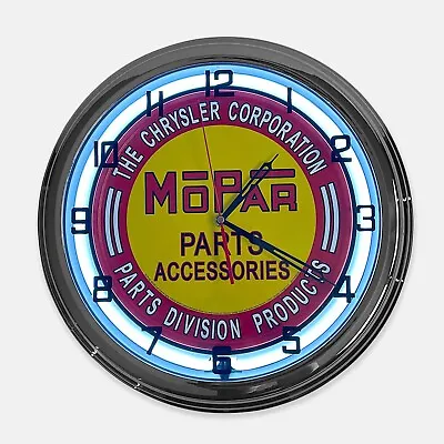 18  Mopar The Chrysler Corporation Parts Division Metal Sign White Neon Clock • $119.99