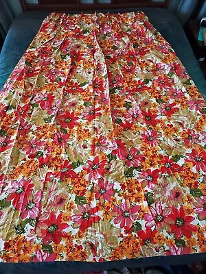 VTG Pinch Pleated Drapes Lined Curtain Floral Red Pink Orange Green  36 X78  • $35