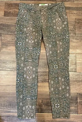 Anthropologie Women's Green Pattern Print Skinny Leg Jeans Pants Boho Tribal 27 • $24.99