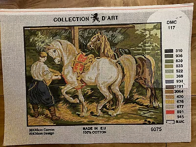 $21.99 • Buy Needlepoint Canvas 40x30 Feeding The Horses Canvas Only