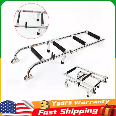 Boat Ladder 4 Steps Extension Folding Pontoon Ladder Stainless Steel • $55.11