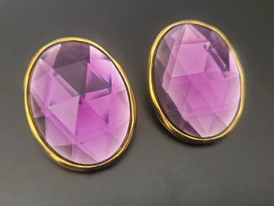 $200 • Buy Ben Amun Purple Large Faceted Acrylic Designer Signed Vintage Clip On Earrings