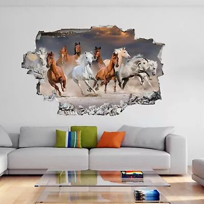 £15.99 • Buy Horse Herd Desert Sunset Animal 3D Wall Sticker Mural Decal Kids Room Decor DE47