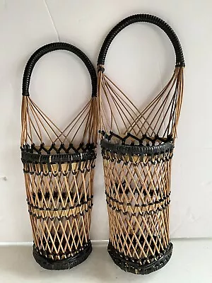 Pair Vintage Hanging Basket Wall Pockets Half Round Woven Baskets • $26