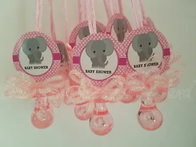 12  Elephant Pacifier Necklaces Baby Shower Favors PINK It's A Girl Games Prizes • $13.99