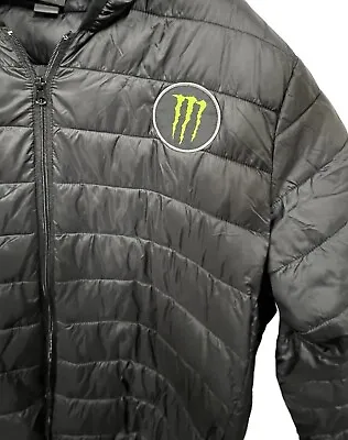 Monster Energy Drink Jacket Size 2XL Black Puffer With Hood Promo Gear Preowned • $179.95