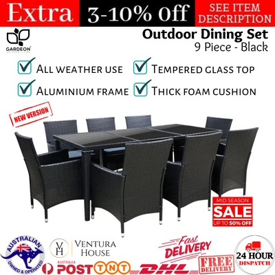 $899.15 • Buy Gardeon 9pcs Outdoor Furniture Dining Set Table Wicker Chairs Garden Patio Black