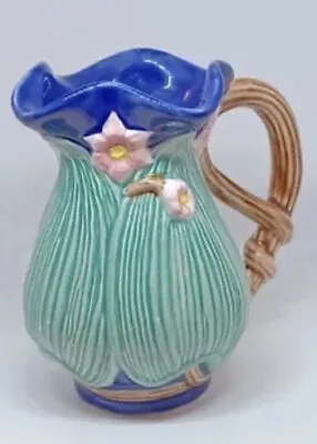 Majolica Green  Pink Blue Lily Creamer Cream Pitcher  Jay Willfred Charles Sadek • $8