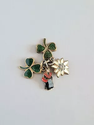 Vintage Sterling Silver Enameled Ireland Shamrock Flower Woman Charm Set Of 4 • $29.99