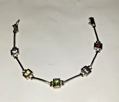 925 Sterling Silver Bracelet W Multi-Color Gemstones Signed DBJ  7” • $28.50