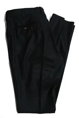 $165 • Buy Domenico Vacca Mens Wool Straight Leg Flat Dress Pants Black Size 54 Italian