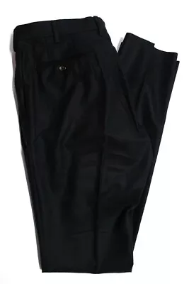$165 • Buy Domenico Vacca Mens Wool Straight Leg Flat Dress Pants Black Size 54 Italian