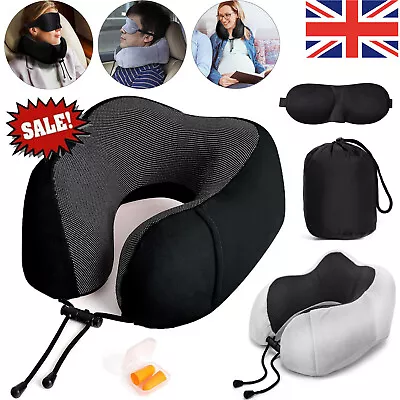 Travel Pillows Set-Memory Foam Flight Neck Cushion With Mask&Ear Plugs&Carry Bag • £9.89