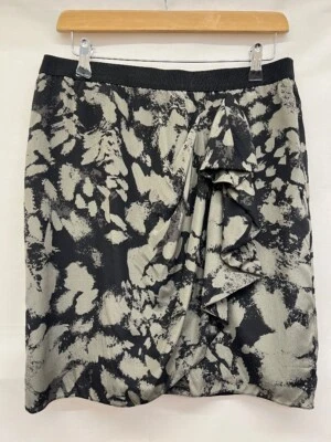 £7.99 • Buy DKNY Black/Khaki Abstract Silk Mix Ruffle Skirt Elastic Waistband UK M CG H08