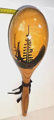 Vintage 1970s Hand Painted Wooden Maraca With Boats And Tree 11.5” Art Decor • $7.77