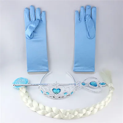  Elsa Anna Tiara Wigs Princess Crown Wand Gloves Christmas Cosplay Set • $11.99