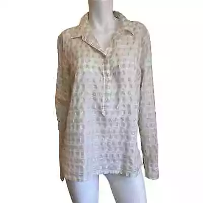 J. Crew Cream & Gold Metallic Popover Blouse Sz 16 • $38.99