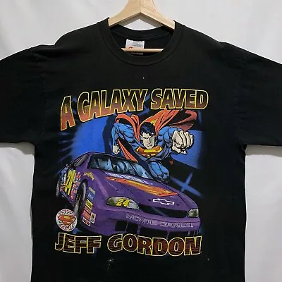 Vintage 90s NASCAR Superman Jeff Gordon Rare T Shirt Size Large Black 1999 • $44.99