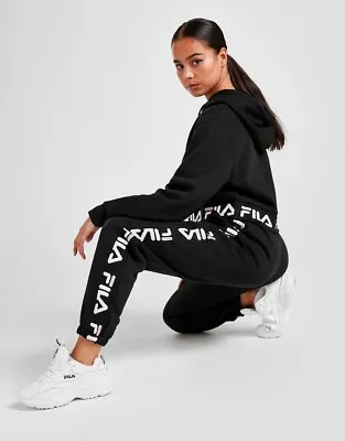 Fila Jacquard Tape Pants Black  Womens Joggers Gym Running Workout • £19.99