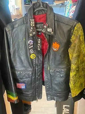 Vintage Punk Leather Jacket Size M 7-8 Pinspatchespaint MisfitsMinor Threat • $125