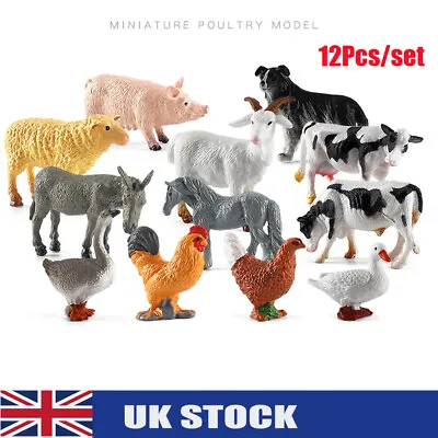£6.99 • Buy 12Pcs Small Farm Animals Figures Bundle Realistic Cows Kids Toys Model Playset