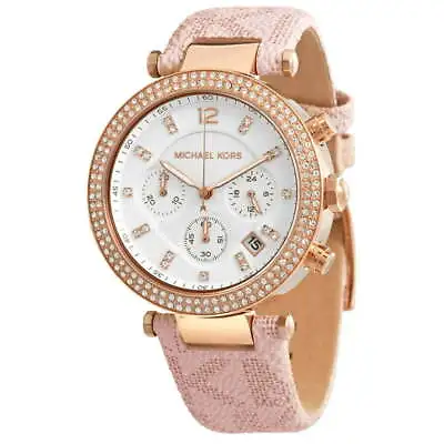 Michael Kors Women's Parker Steel Quartz Watch With PVC Strap Pink 20 MK6935 • $115