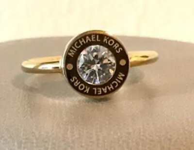 Michael Kors Gold Tone Clear Crystal Rhinestone Logo Ring Size 7.5 • $21.50