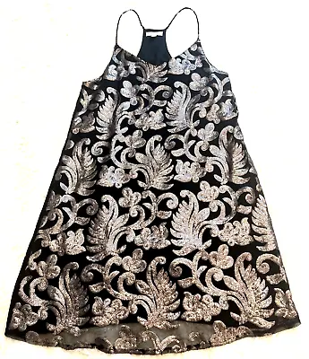 Y2k Sequin Dress Babydoll Halter Black Silver Boho Festivalgoth Fairy Pixie S • $22.03