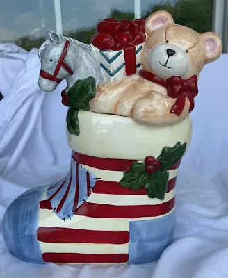 HOLIDAY Christmas Stocking Cookie Jar By Certified Int'l Corp. Susan Winget 14” • $24