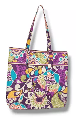 VERA BRADLEY Quilted Purple Plum Crazy Floral Tote Shoulder HandBag Purse Bag • $19.99