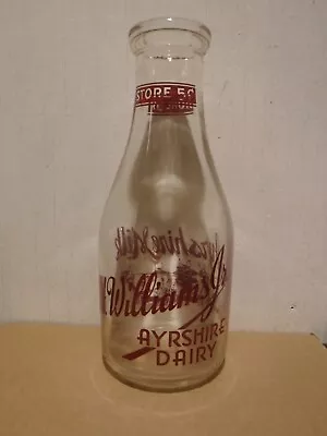 1 Quart M. H. Williams Jr Ayrshire Dairy Milk Bottle Glen Falls NY • $12