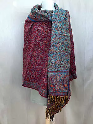 NWT - TIBET Red Blue Floral 100% Yak Wool Luxury Handloom Shawl - 37x79  • $18