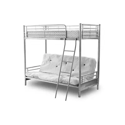 Bunk Bed Futon Solid Metal Bedstead Alaska For Kids Teens Children Adult Silver • £311.99