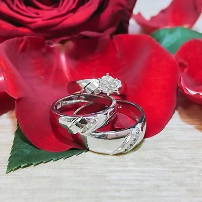 £1618.36 • Buy His Hers Matching Diamond Wedding Set Engagement Ring 14K White Gold Solitaire