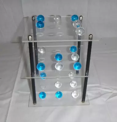 Vtg Mid Century MOD Lucite 3D Tic Tac Toe Triptic Glass Marbles 7.25  H • $36