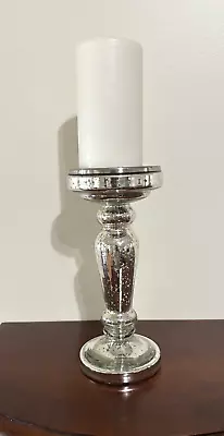 Mercury Glass Pedestal Distressed Pillar Candle Holder 9.5” Tall • $22