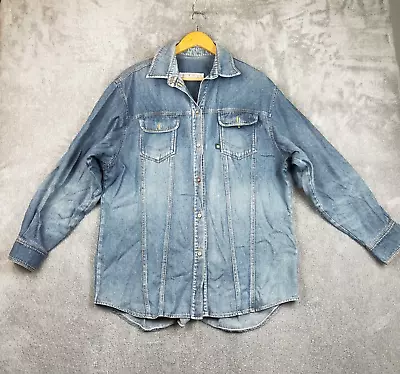 Vintage Kerry McGee Jacket Womens Medium 12 Blue Denim Button Up Pockets • $22.95