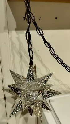 Handcrafted In Mexico 10  Pierced Tin Moravian Star Hanging Chain Light Lamp • $50