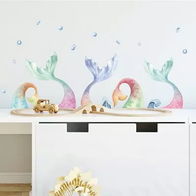 Wall Decals Watercolor Stickers For Girls Bedroom Mermaid Tail Pattern • $18.35