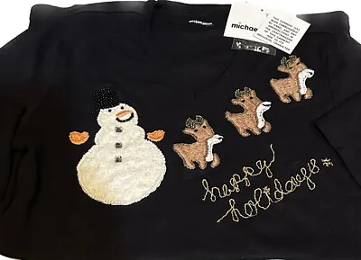 Vtg Michael Simon Embroidered T-shirt S Snowman Christmas Winter Holiday Cotton • $60