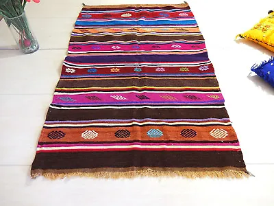 Moroccan Handmade Berber Rug Authentic Cotton Kilim Ethnic Carpet • $82.46