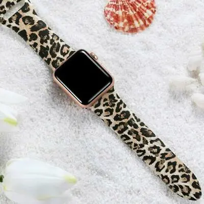 $10.99 • Buy For Apple Watch Band Series 8 7 6 54321 Leopard Print Silicone Sports Watch Band