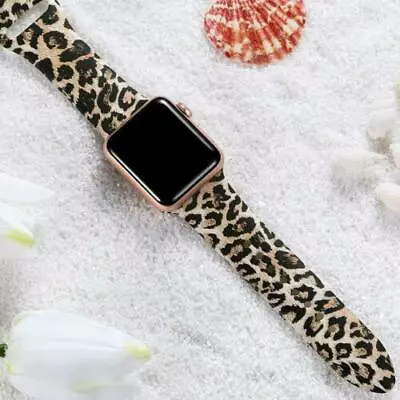 $10.99 • Buy For Apple Watch Band Series 8 7 6 54321 Leopard Print Silicone Sports Watch Band