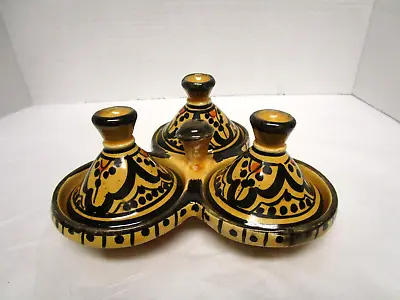 Moroccan Ceramic Tagine Triple Spice  Salt  Pepper & Condiment Dispenser • $20.99